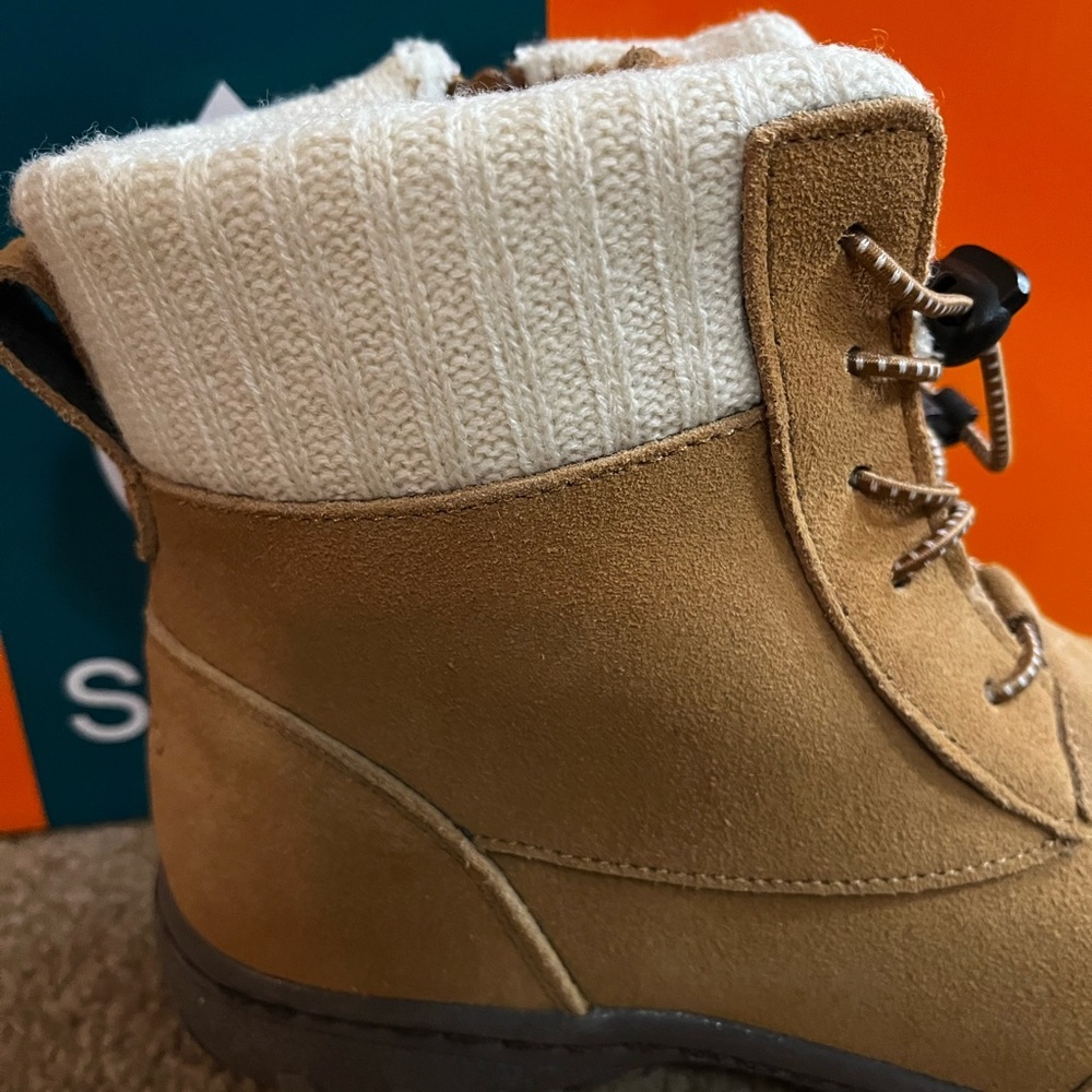 Sporto/BOHO NWT Suede Ankle Boots Camel color and Cream Knit Cuffs size 6.5 - Picture 6 of 10
